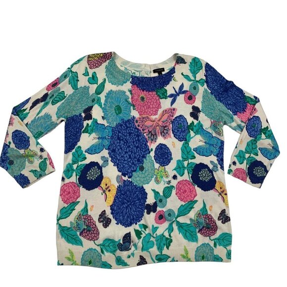Talbots Pullover Floral/Butterfly Lightweight Spring Sweater Women's Size Medium - Picture 1 of 5